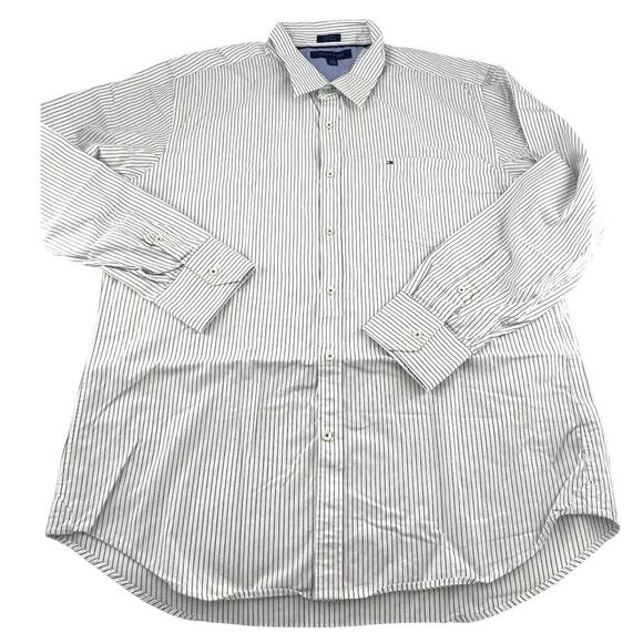 Tommy Hilfiger Shirt Mens Extra Large Green White Striped Button Business Career - Picture 1 of 7
